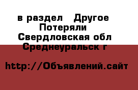  в раздел : Другое » Потеряли . Свердловская обл.,Среднеуральск г.